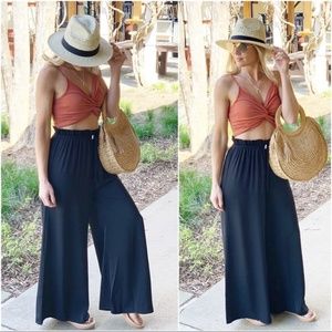 Infinity Raine Pants - Black Wide Leg High Waist Drawstring Pants Infinity Raine Pants - Black Wide Leg High Waist Drawstring Pants